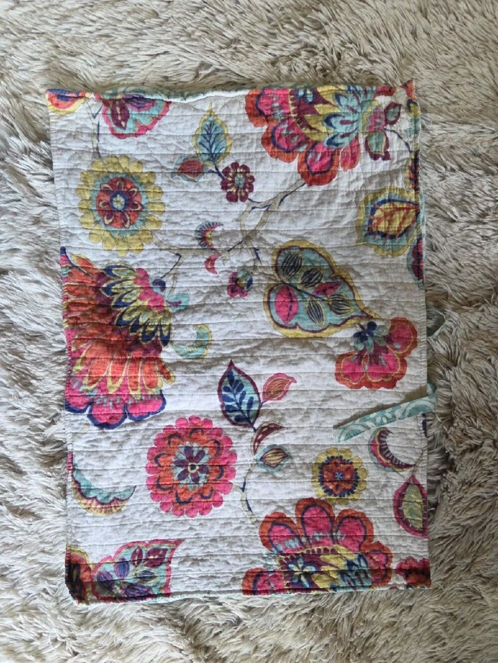 3 Colorful Floral Quilt Standard Shams– Aqua and Multicolor